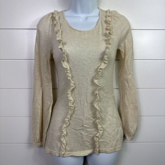 Field Flower Ruffle Front Lightweight Long Sleeve Sweater Crea sz XS - Picture 1 of 8